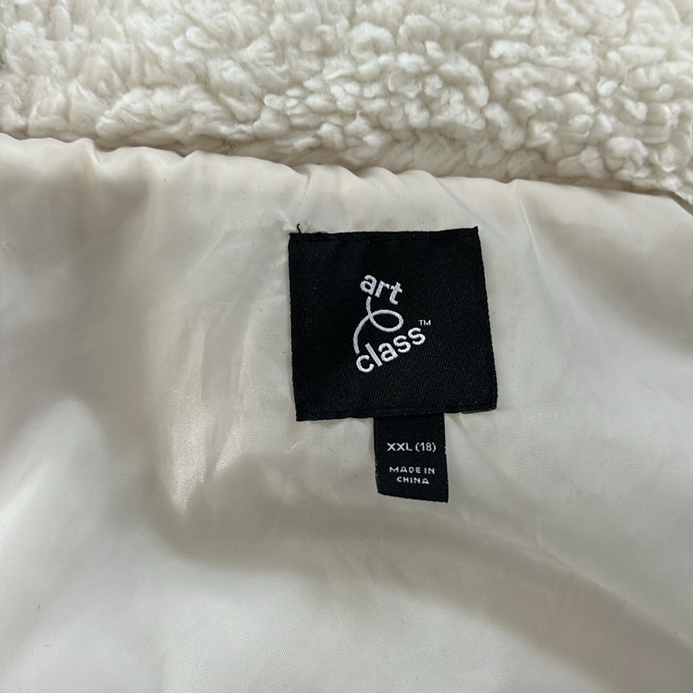 Art Class Girls Ivory White Faux Fur Sherpa Puffer Zip Up Jacket - Picture 9 of 9